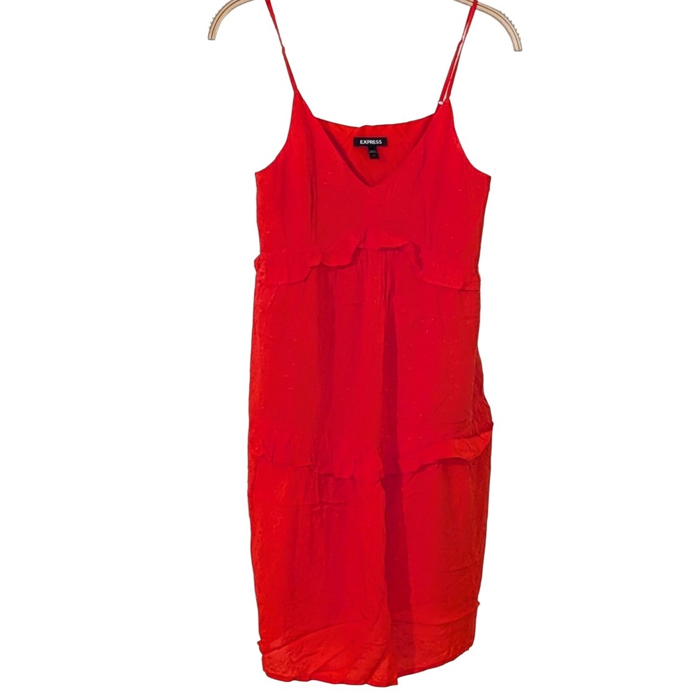 Express Red Ruffle V Neck Spaghetti‎ Strap Mini Dress Dot Texture XS